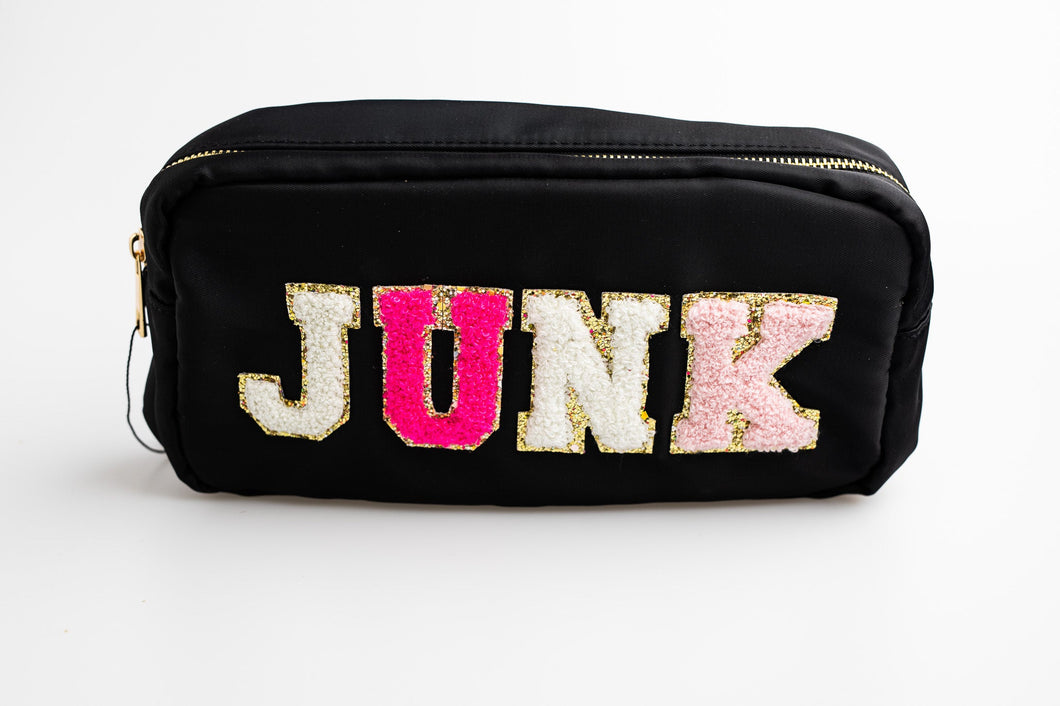Black Large Nylon Pouch with J-U-N-K patches