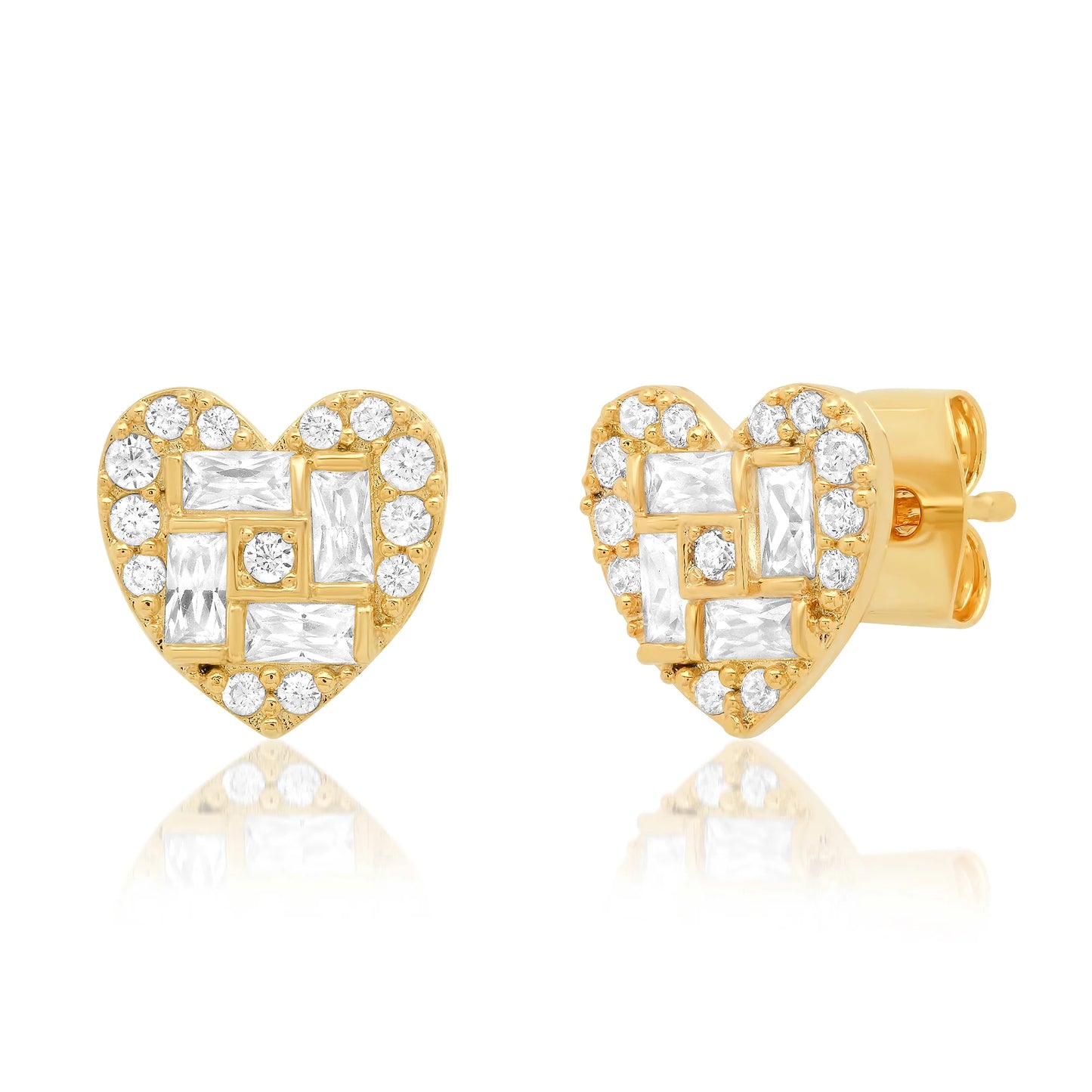 Gold Pave Heart Studs