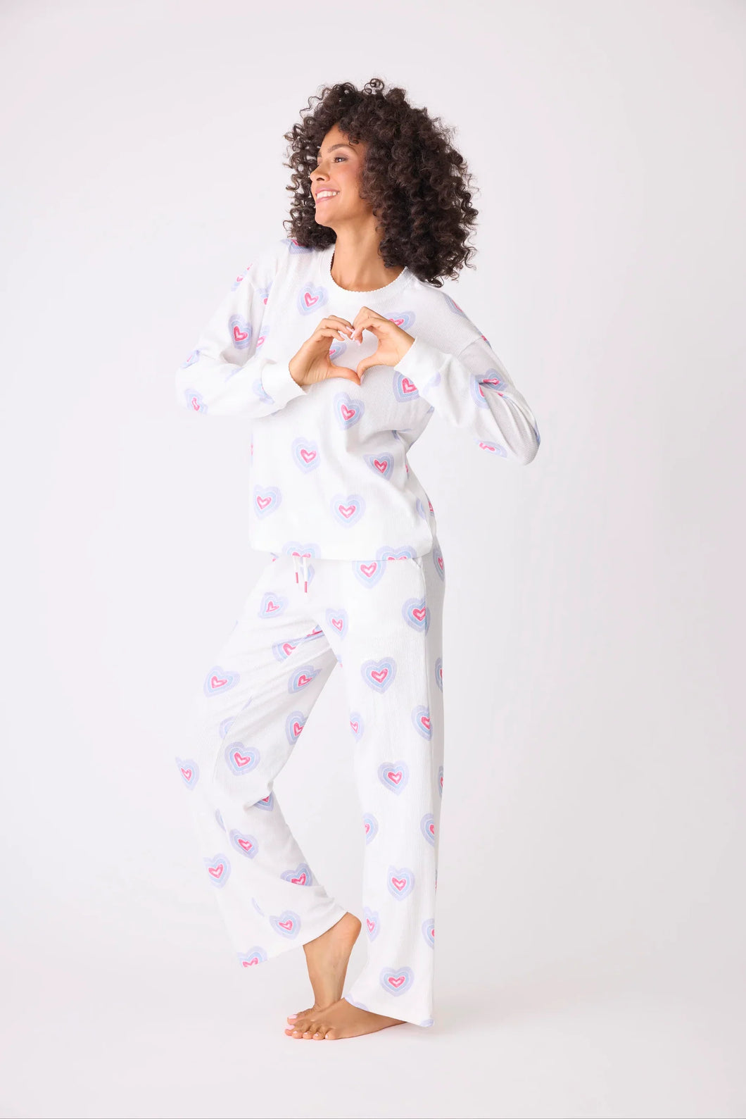 Peace & Love Hearts Print Thermal PJ Set