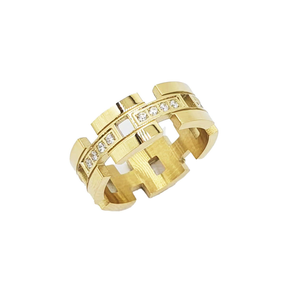 Pave Square Link Ring