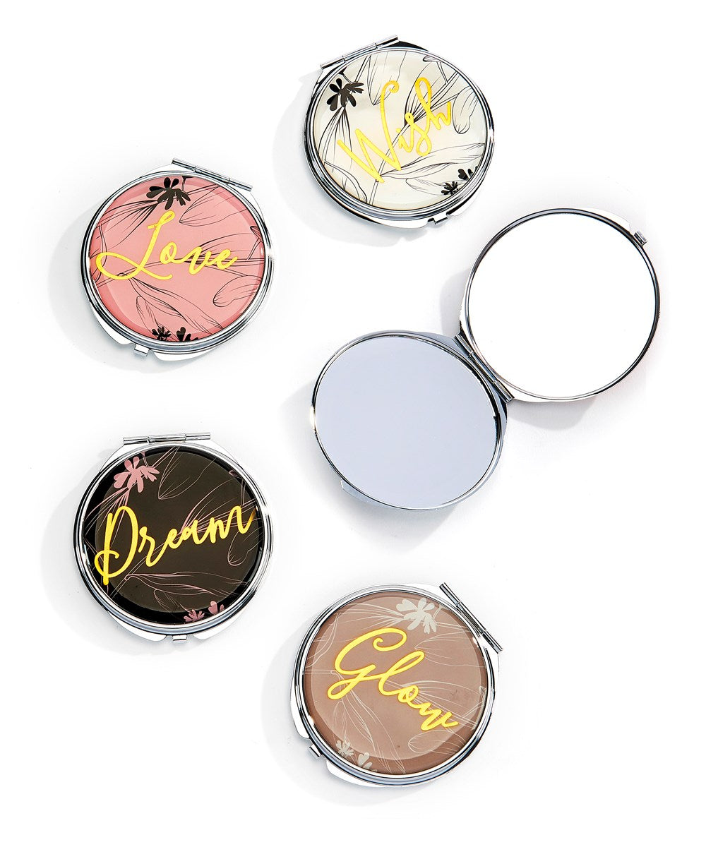Round Compact Mirror with script sentiment