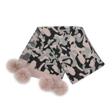 Load image into Gallery viewer, Camo Scarf with Fox Pom Poms
