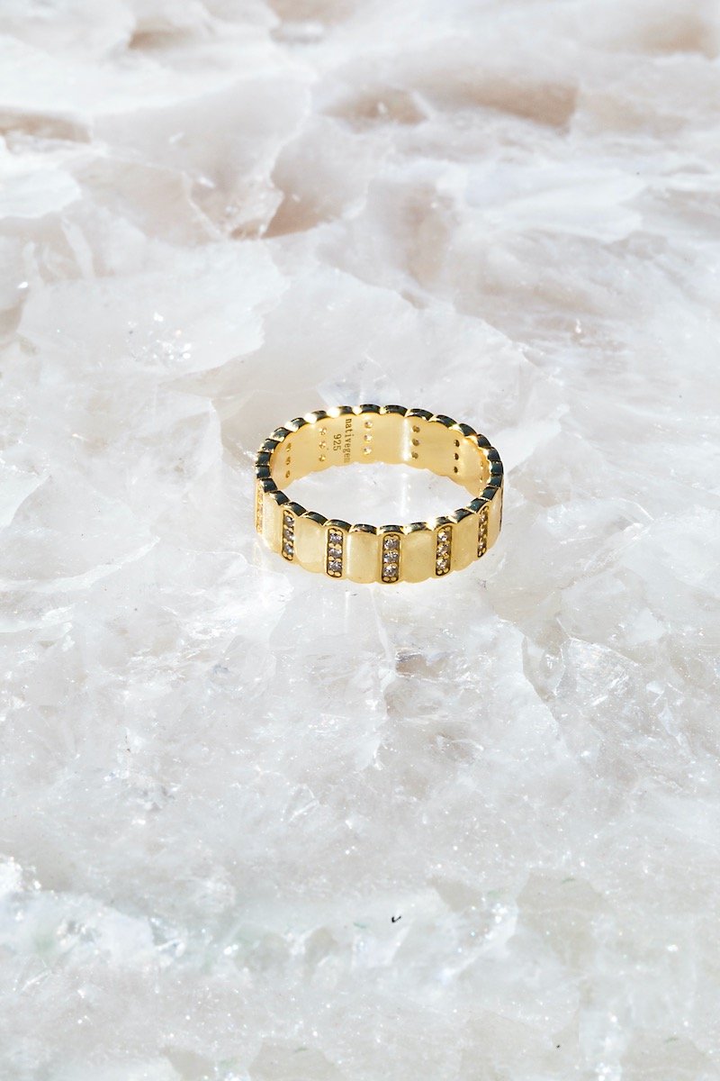 14K Gold Pin Stripe Etched Band Ring