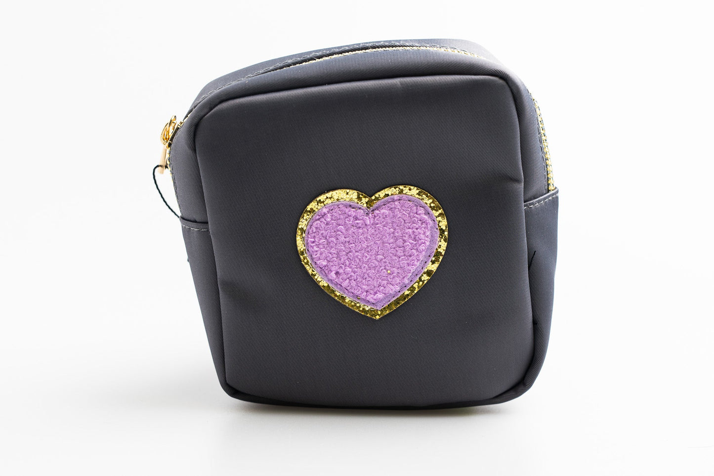 Charcoal Small Nylon Pouch with heart patch