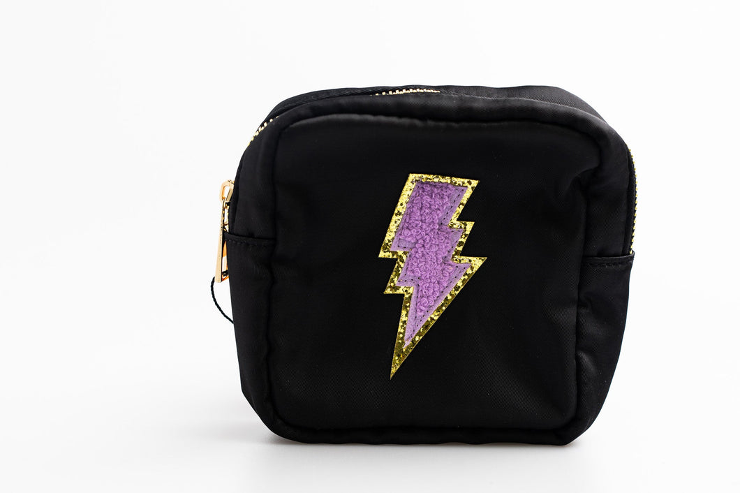 Black Small Nylon Pouch with lightning bolt patch