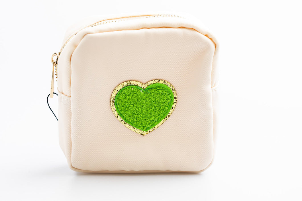 Cream Small Nylon Pouch with heart patch