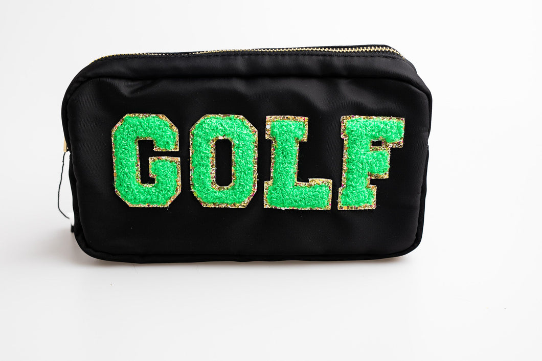 Black Medium Nylon Pouch with G-O-L-F patches