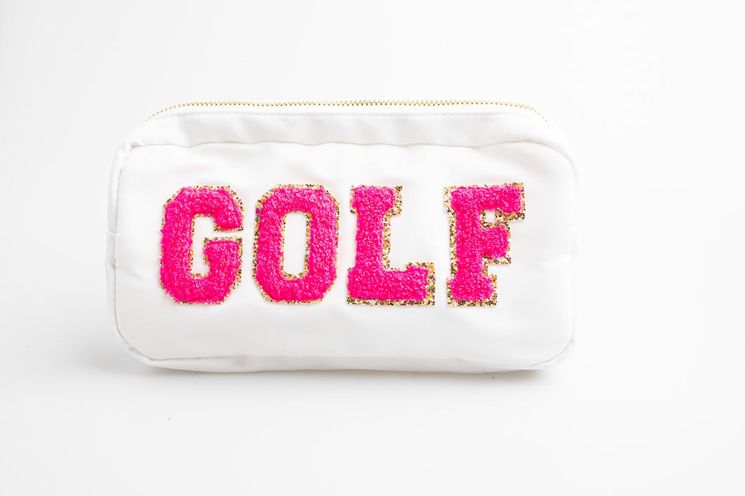 White Medium Nylon Pouch with G-O-L-F patches
