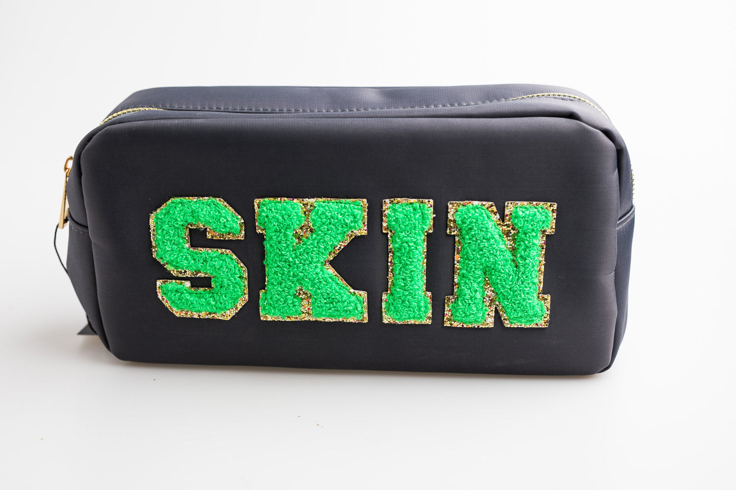 Grey Large Nylon Pouch with S-K-I-N patches