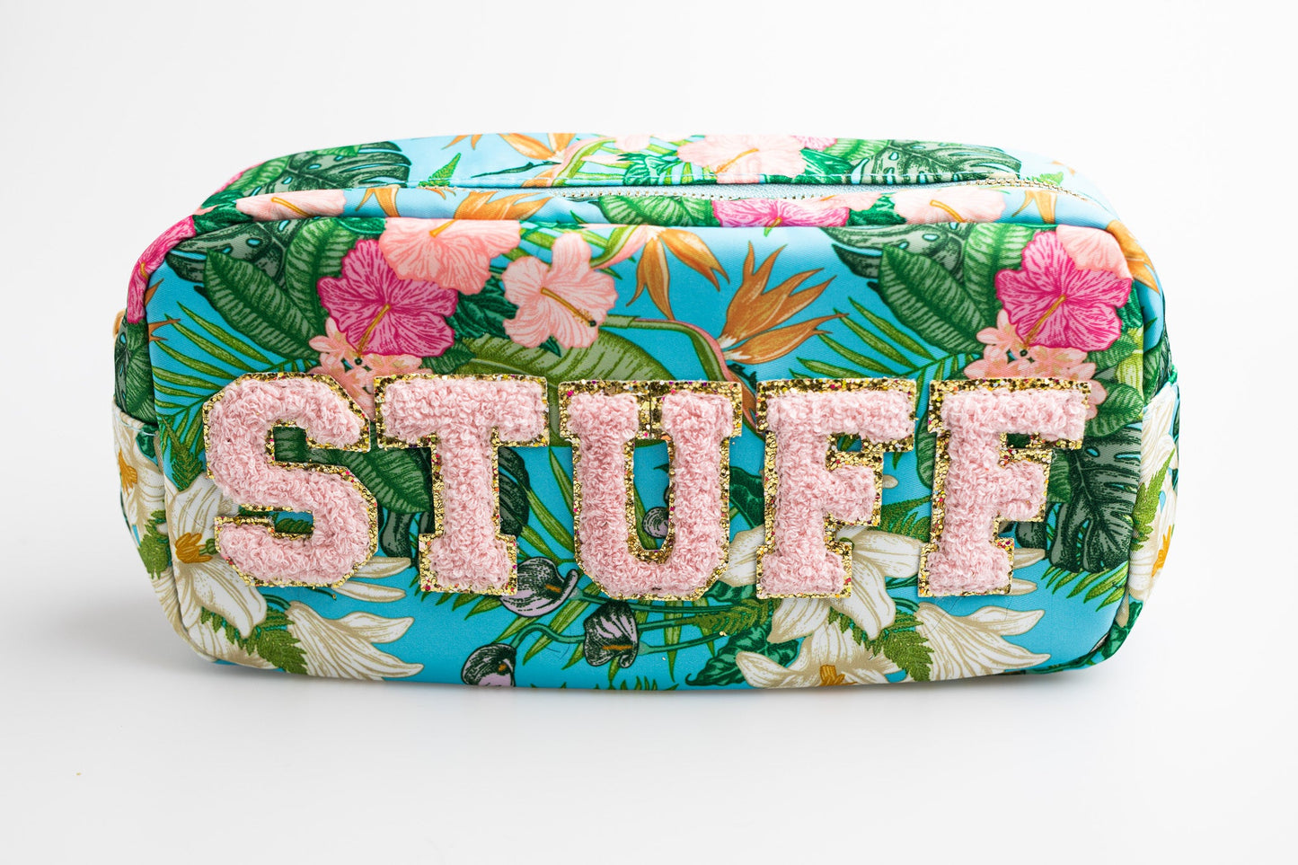 Floral Large Nylon Pouch with S-T-U-F-F patches