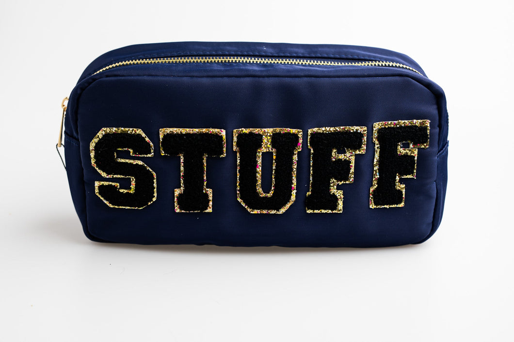 Navy Large Nylon Pouch with S-T-U-F-F patches