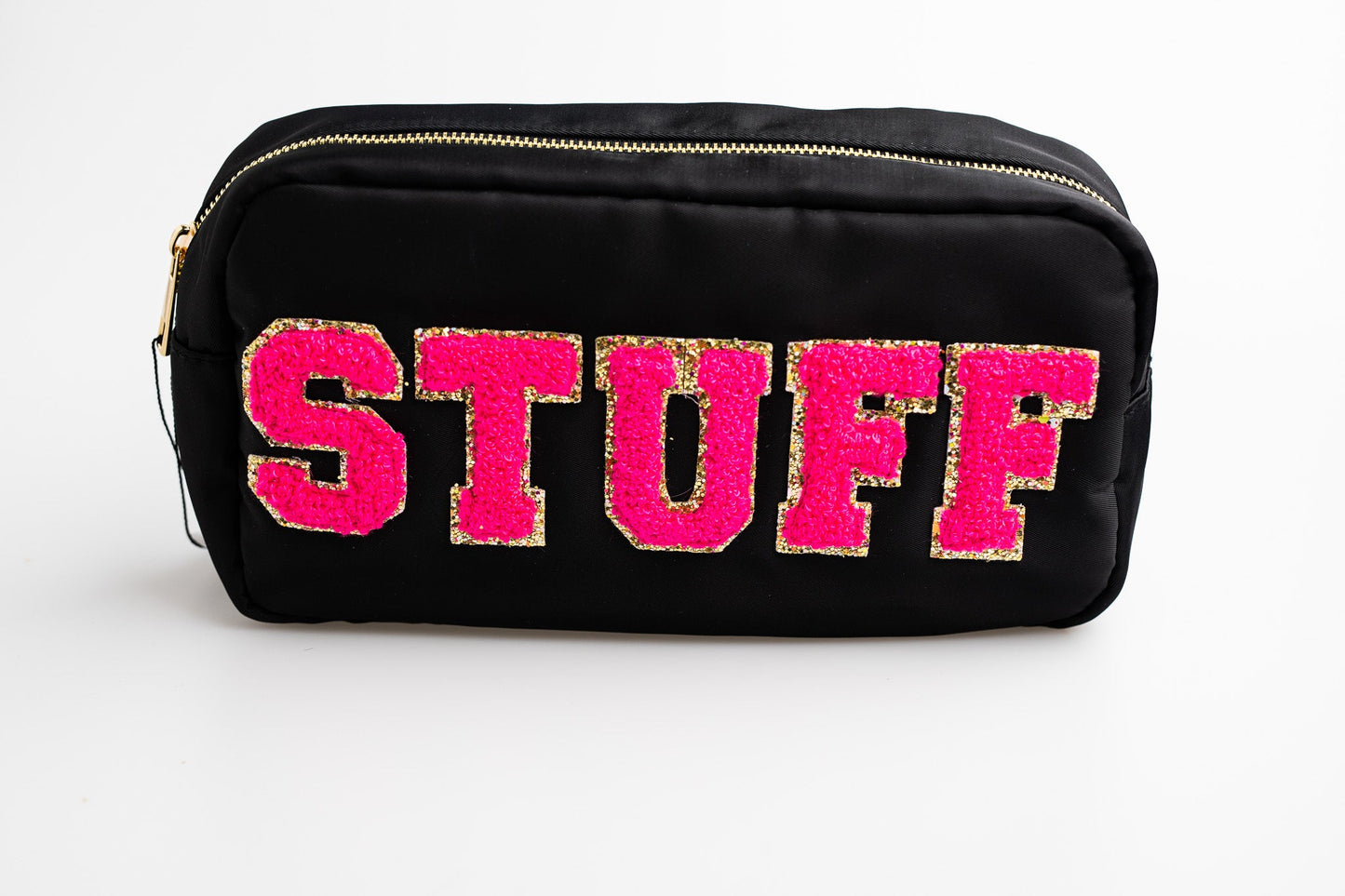 Black Large Nylon Pouch with S-T-U-F-F patches
