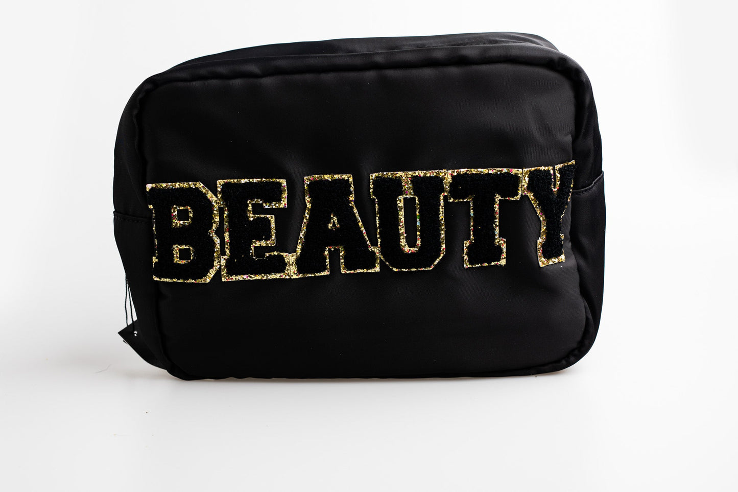 Black Extra Large Nylon Pouch with B-E-A-U-T-Y patches