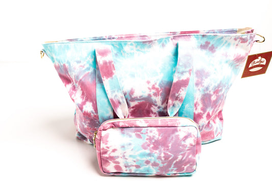 Teal and Purple Tie Dye Canvas Tote