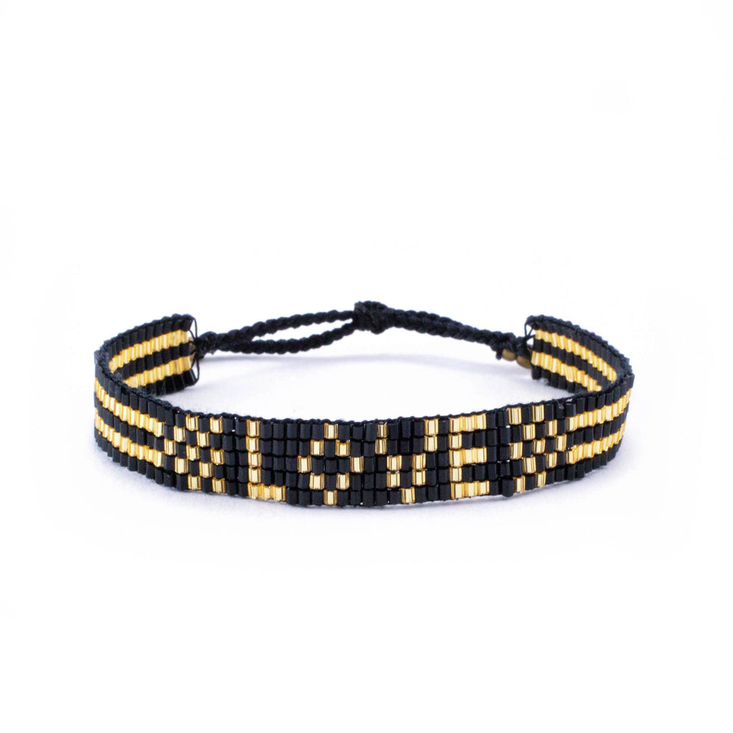 Seed Bead LOVE Bracelet - Black and Gold