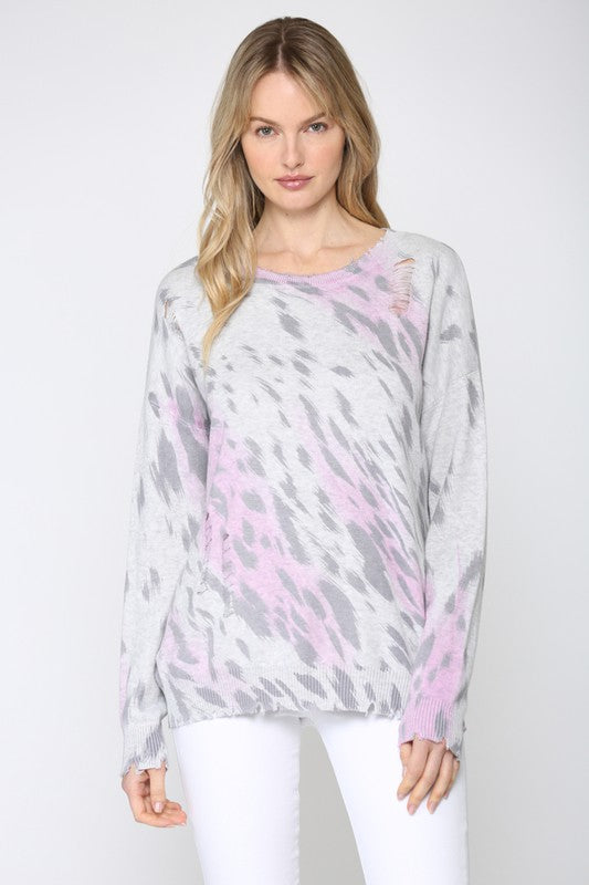 Animal Print Distressed Sweater