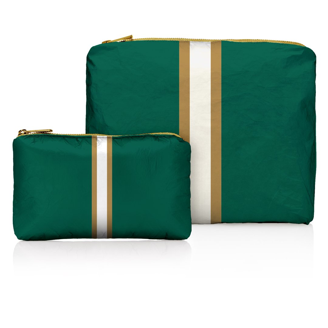Set of Two- Evergreen with Gold and White Stripes